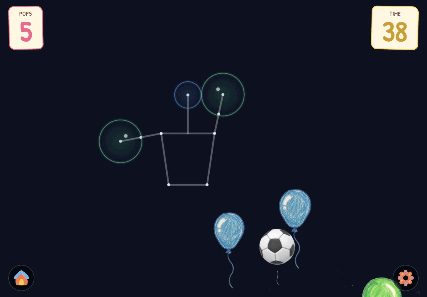 WiggleWorks Balloon Pop in demo mode with a moving body wireframe